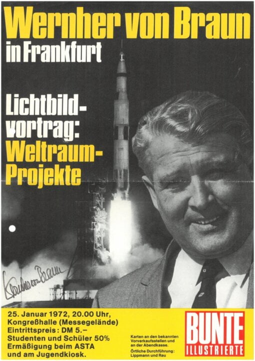 Autogramm von Wernher von Braun 1972 Deutschland